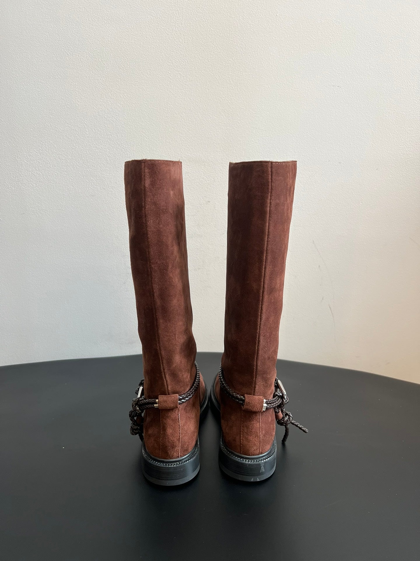 BOTTEGA VENETA 26S TALL BOOTS IN BROWN SUEDE
