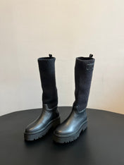 CELINE 26S HIGH-TOP BOOTS 60 MM IN BLACK CALFSKIN AND WOOL
