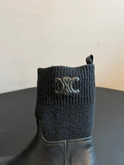 CELINE 26S ANKLE BOOTS 60 MM IN BLACK CALFSKIN AND WOOL