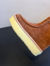 PRADA 25S PLATFORM ANKLE BOOTS 40 MM IN BROWN SUEDE SHEARLING-LINED