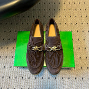 BOTTEGA VENETA 26S LOAFERS IN DARK BROWN SUEDE WITH GOLD HARDWARE