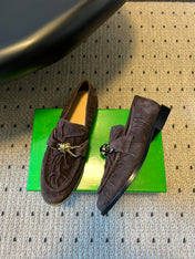 BOTTEGA VENETA 26S LOAFERS IN DARK BROWN SUEDE WITH GOLD HARDWARE