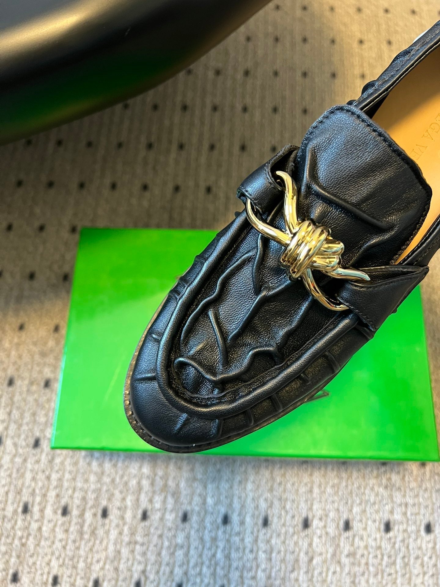 BOTTEGA VENETA 26S LOAFERS IN BLACK LAMBSKIN WITH GOLD HARDWARE