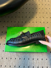 BOTTEGA VENETA 26S LOAFERS IN BLACK LAMBSKIN WITH GOLD HARDWARE