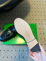 BOTTEGA VENETA 26S LOAFERS IN BLACK LAMBSKIN WITH GOLD HARDWARE