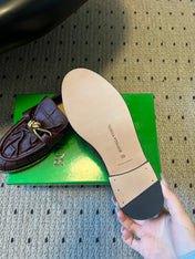 BOTTEGA VENETA 26S LOAFERS IN DARK BROWN LAMBSKIN WITH GOLD HARDWARE