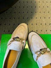 BOTTEGA VENETA 26S LOAFERS IN LIGHT BEIGE SUEDE WITH GOLD HARDWARE