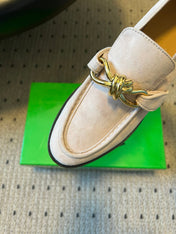 BOTTEGA VENETA 26S LOAFERS IN LIGHT BEIGE SUEDE WITH GOLD HARDWARE