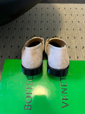 BOTTEGA VENETA 26S LOAFERS IN LIGHT BEIGE SUEDE WITH GOLD HARDWARE