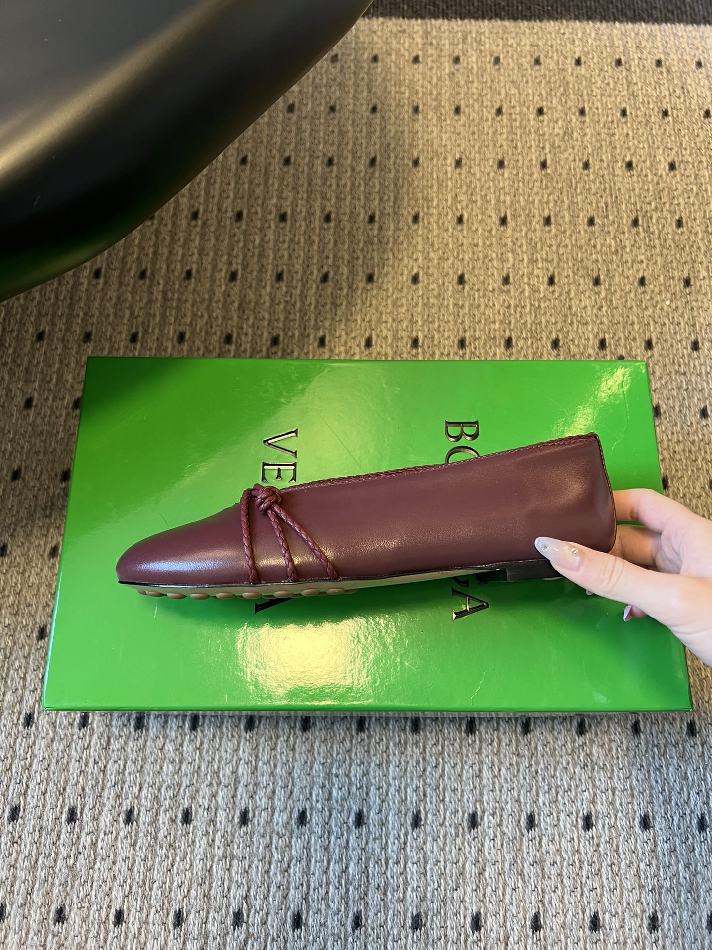 BOTTEGA VENETA 26S ESPADRILLE BALLET FLATS IN DARK RED LAMBSKIN