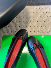 BOTTEGA VENETA 26S ESPADRILLE BALLET FLATS IN BLACK LAMBSKIN