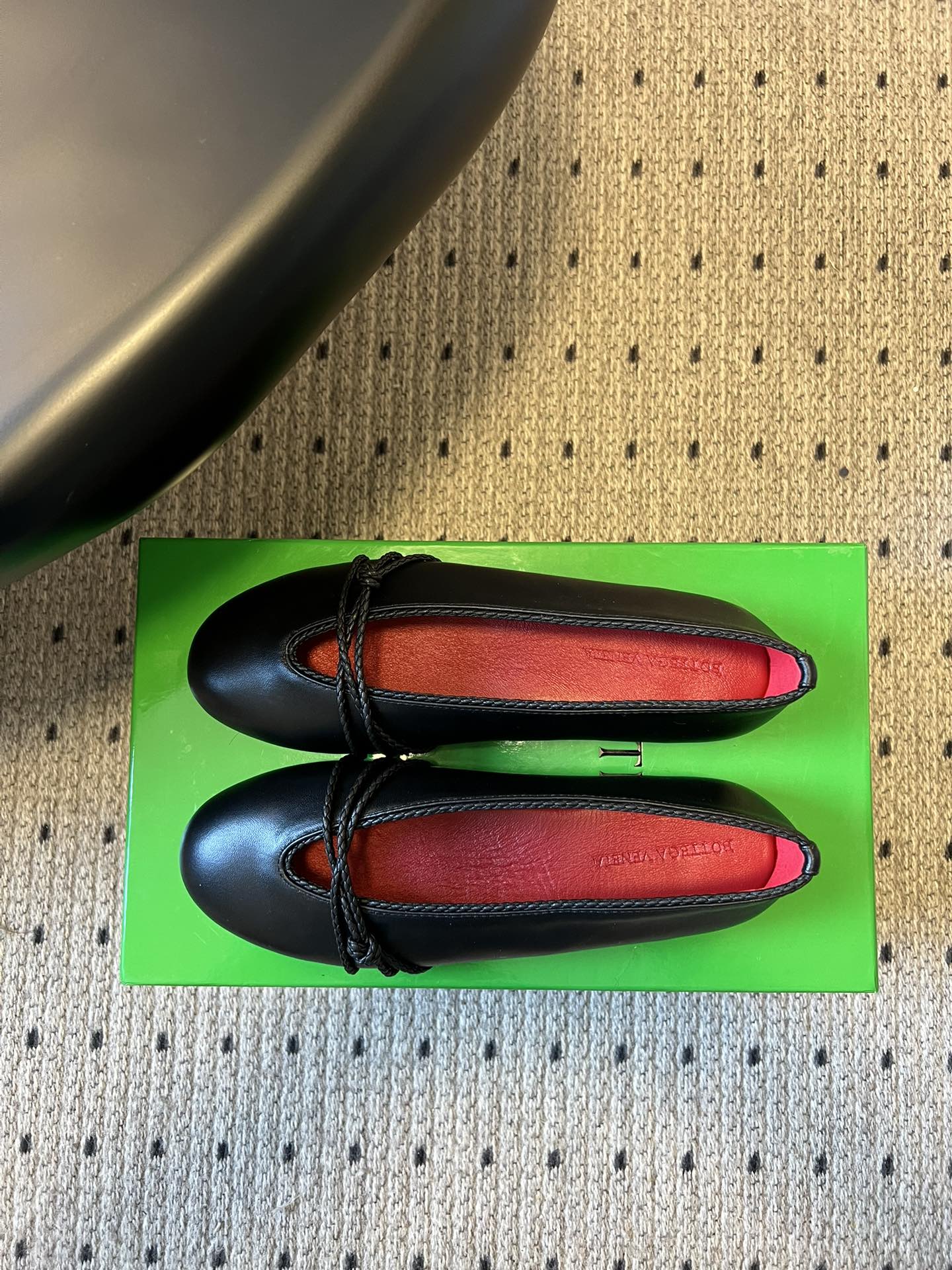 BOTTEGA VENETA 26S ESPADRILLE BALLET FLATS IN BLACK LAMBSKIN