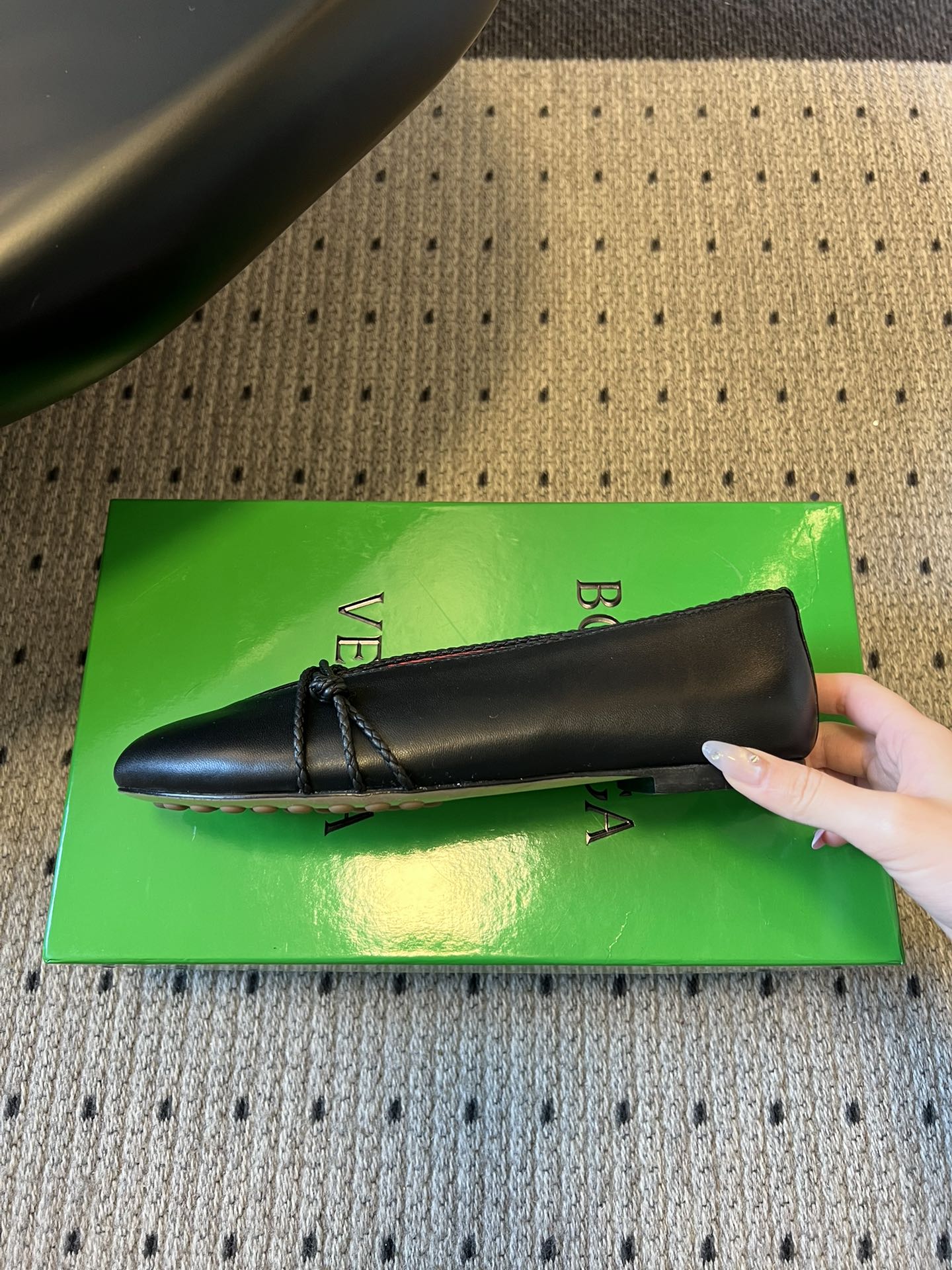 BOTTEGA VENETA 26S ESPADRILLE BALLET FLATS IN BLACK LAMBSKIN