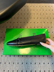 BOTTEGA VENETA 26S ESPADRILLE BALLET FLATS IN BLACK LAMBSKIN