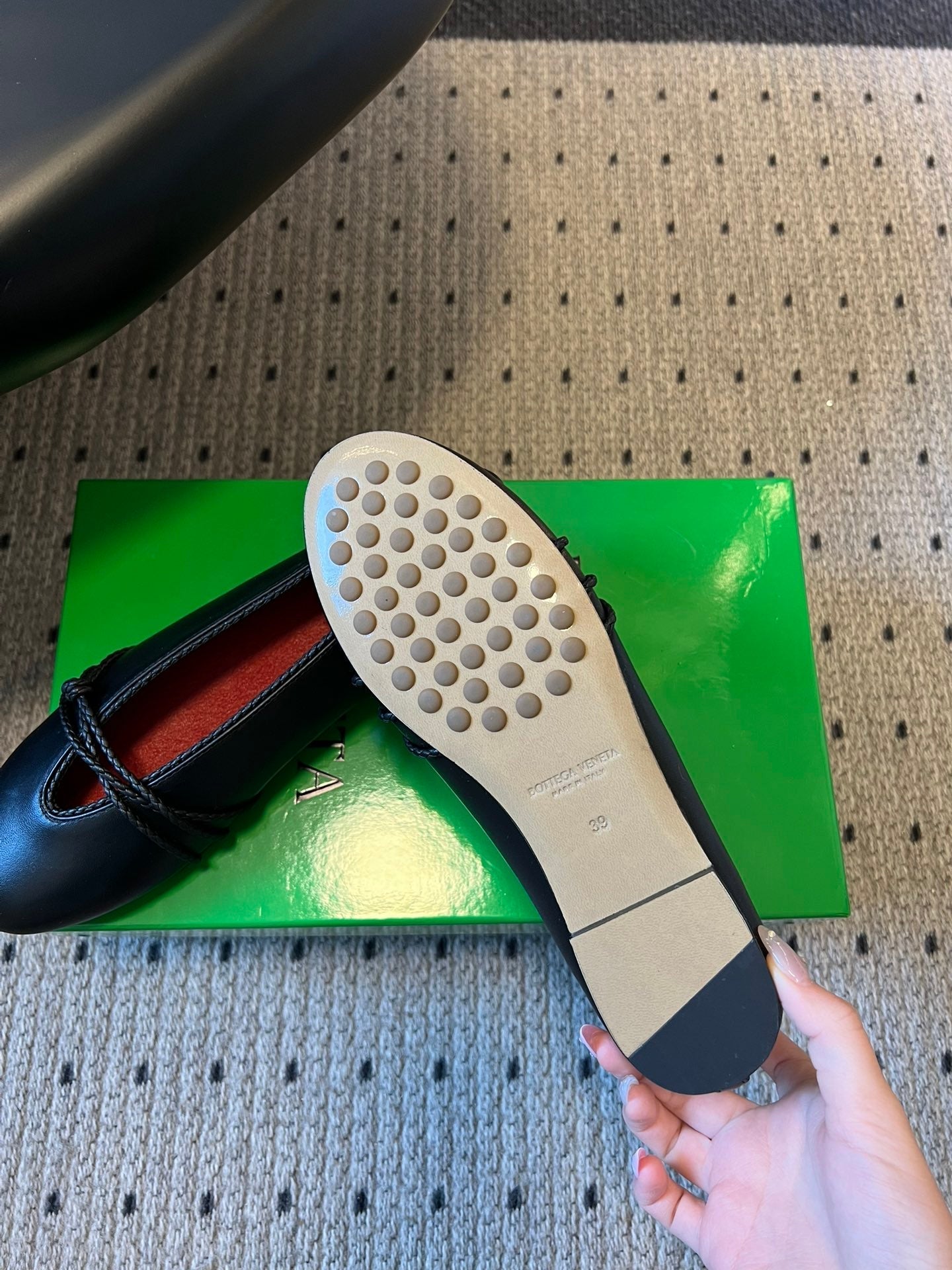 BOTTEGA VENETA 26S ESPADRILLE BALLET FLATS IN BLACK LAMBSKIN