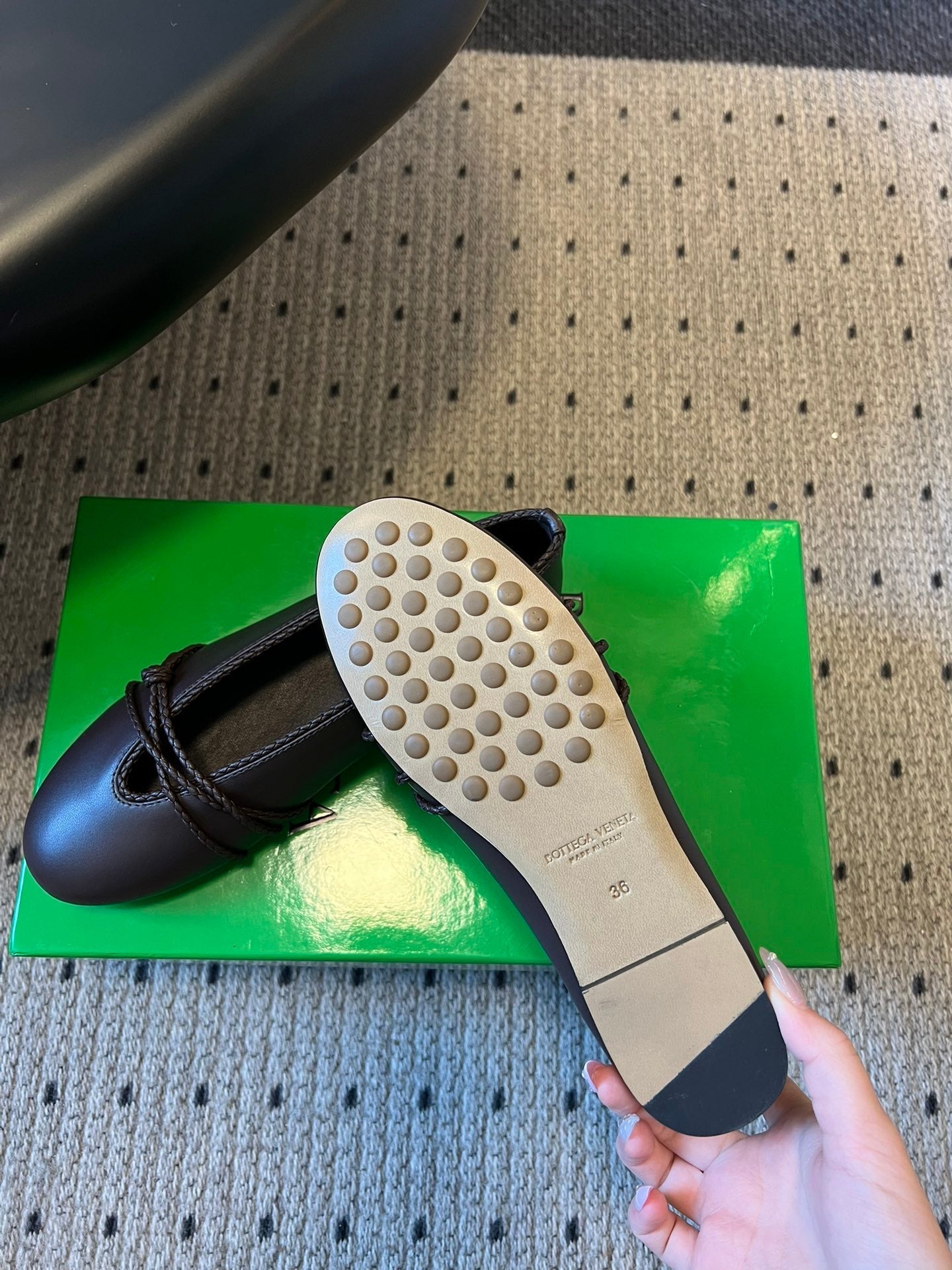 BOTTEGA VENETA 26S ESPADRILLE BALLET FLATS IN DARK BROWN LAMBSKIN