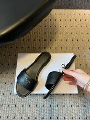 CELINE 26S FLAT SLIDES IN BLACK LAMBSKIN