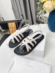 THE ROW 26S MINIMAL STRAPPY FLAT SANDALS IN WHITE CALFSKIN