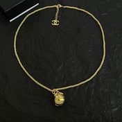CHANEL 26S DOUBLE C LOGO SPHERE PENDANT CHAIN NECKLACE IN GOLD METAL 630892