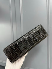 HM KELLY MINI 22 IN BROWN AMERICAN ALLIGATOR SILVER BUCKLE