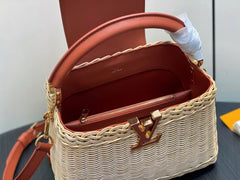 LV 25S CAPUCINES BB BAG 27 PINIC IN TAN CALFSKIN GOLD HARDWARE