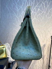 HM BIRKIN 30CM KHAKI OSTRICH LEATHER SILVER HARDWARE