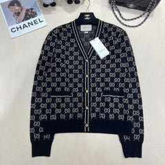 GG V-Neck Long Sleeve Cardigan Black Beige Monogram
