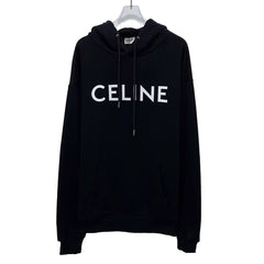Celin Loose Hoodie Black Fleece White Logo