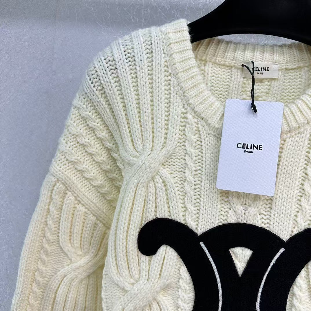 Celin Black Triomphe Cream Sweater