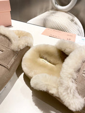 MULES SLIPPERS SHEEPWOOL SUEDE GREY