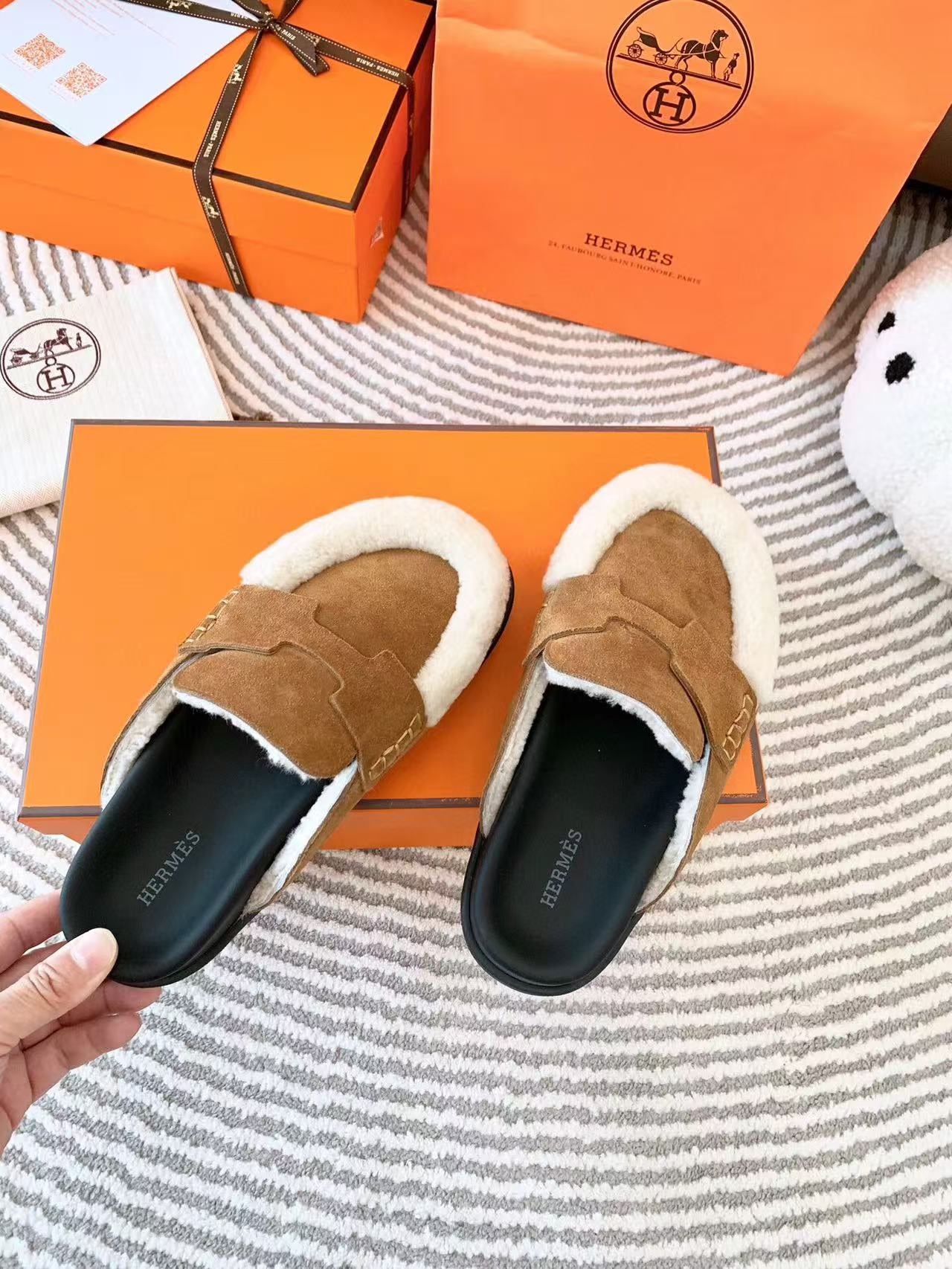 G0 MULE BROWN SUEDE SHEARLING