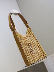 OXALIS 25  IN RAFFIA CROCHET AND LEATHER VINTAGE BROWN