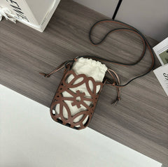 LOE BUCKET BAG 21 ANAGRAM IN BROWN CALFSKIN MIX CANVAS