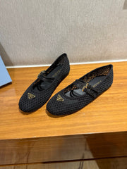 PRA BALLERINAS BALLET FLATS IN BLACK MESH FABRIC