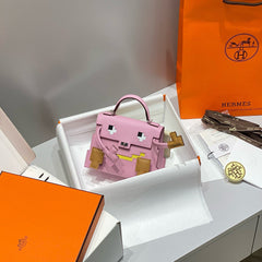 KELLY DOLL PICTO MINI 18 PINK MIX BROWN CALFSKIN