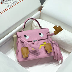 KELLY DOLL PICTO MINI 18 PINK MIX BROWN CALFSKIN