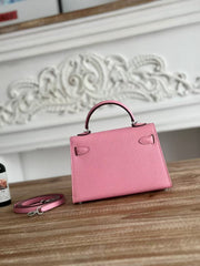 HM KELLY MINI 19 LIGHT PINK CALFSKIN SILVER HARDWARE