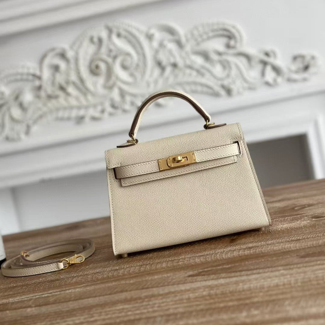 HM KELLY MINI 19 WHITE CALFSKIN GOLD HARDWARE