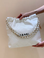 CC HOBO BAG 37 WHITE CC BLACK LAMBSKIN GOLD HARDWARE