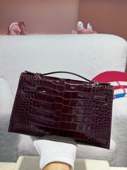 HM KELLY MINI 22 BORDEAUX RED AMERICAN ALLIGATOR GOLD BUCKLE