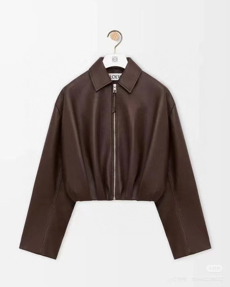 LOEWE Draped Jacket Brown Nappa Lambskin