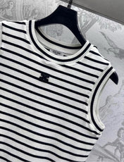 Triomphe Striped Mini Dress Black White Crocheted Cotton