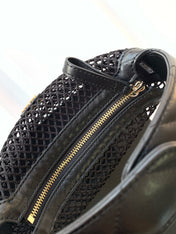 CC 25S POUCH IN BLACK LAMBSKIN WITH MESH GOLD HARDWARE
