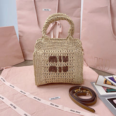 CROCHET TOTE BAG 23 IN NATURAL WOVEN RAFFIA