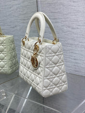 LADY BAG 24 IN WHITE CALFSKIN GOLD HARDWARE