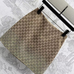 GG Brown Mix Light Green Canvas Mini Skirt With Embroidery