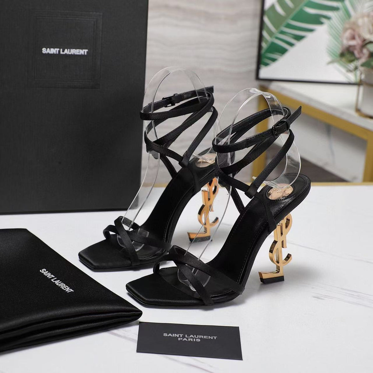 OPYUM SANDALS IN BLACK SATIN CREPE