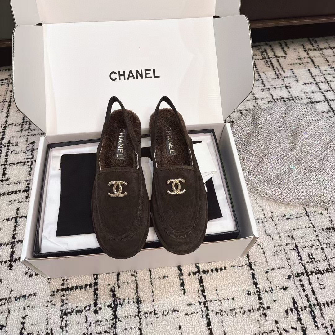 SLINGBACK LOAFER IN BROWN SUEDE AND SHEARLING