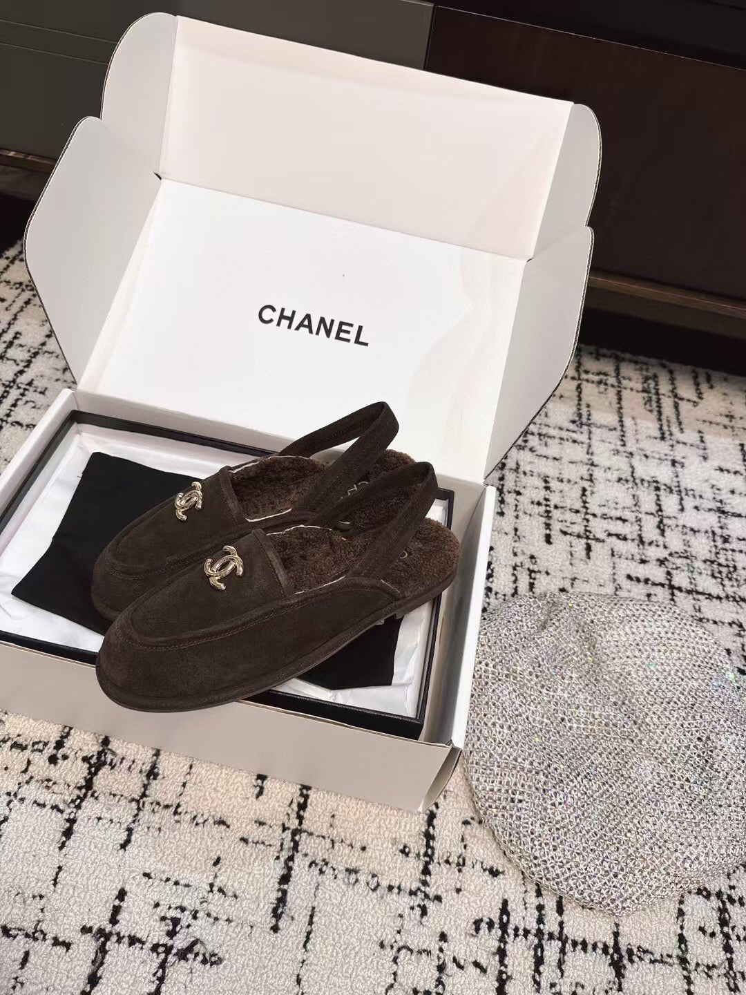 SLINGBACK LOAFER IN BROWN SUEDE AND SHEARLING