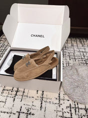 SLINGBACK LOAFER IN DARK BEIGE SUEDE AND SHEARLING